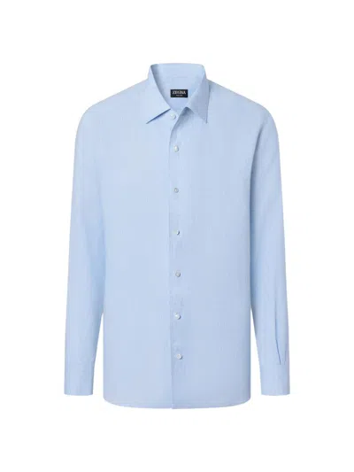 Zegna Oasi Lino Shirt In Blue
