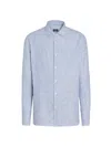 Zegna Men's Oasi Lino Shirt In Blanc/bleu Workwear
