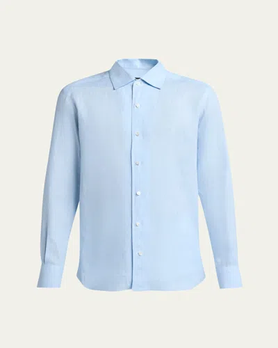 Zegna Men's Oasi Lino Solid Sport Shirt In Blue