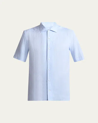 Zegna Men's Oasi Lino Sport Shirt In Br Blu Sld