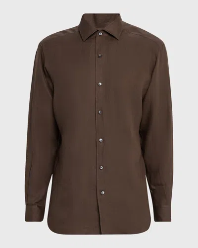 Zegna Men's Oasi Lino Sport Shirt In Dk Gry Sld