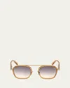 Zegna Men's Orizzonte I Geometric Acetate And Metal Sunglasses In Shiny Trasparent Amber
