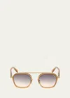 Zegna Men's Orizzonte I Geometric Acetate And Metal Sunglasses In Shiny Trasparent