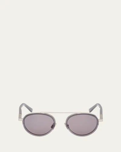 ZEGNA MEN'S ORIZZONTE II METAL-ACETATE ROUND SUNGLASSES