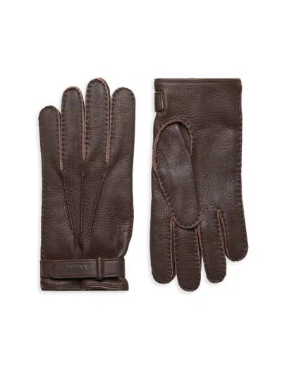 Zegna Men's Peccary Leather Gloves In Dark Brown