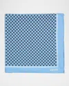 Zegna Men's Petite Geometric Floral Silk Pocket Square In Blue