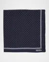 Zegna Men's Petite Geometric Floral Silk Pocket Square In Black