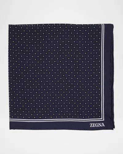 Zegna Men's Petite Geometric Floral Silk Pocket Square In Black
