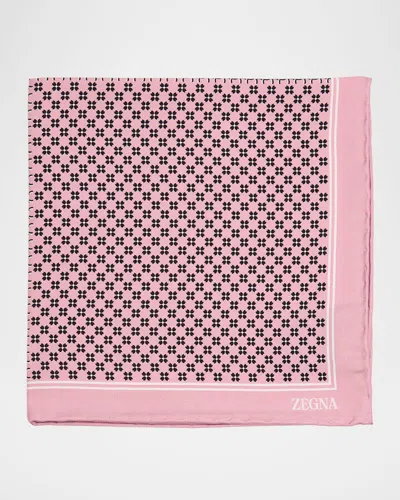 Zegna Men's Petite Geometric Floral Silk Pocket Square In Pink
