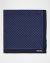 Zegna Men's Petite Geometric Silk Pocket Square In Blue