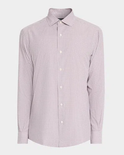 Zegna Men's Petite Plaid Cotton Classic-fit Sport Shirt In Pink