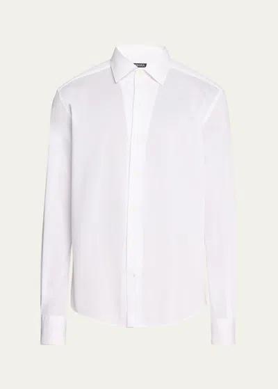 Zegna Men's Pique Jersey Sport Shirt In Wht Sld