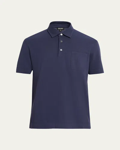 Zegna Polo Shirt Chest Pocket Casual Style In Blue