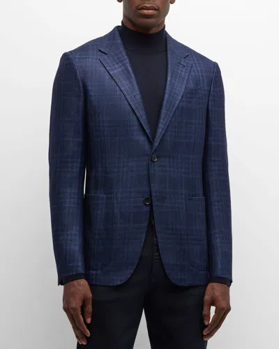 Zegna Men's Plaid Cashmere-silk Sport Coat In Blue Navy Check