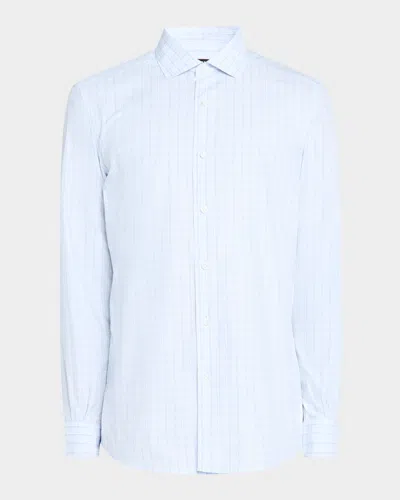 Zegna Men's Plaid Sport Shirt In Br Blu Ck