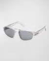 Zegna Men's Polarized Acetate Square Sunglasses In Grey Smoke