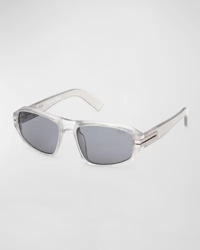 Zegna Men's Polarized Acetate Square Sunglasses In Grey Smoke