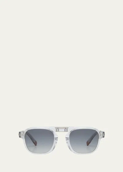 Zegna Men's Polarized Acetate Square Sunglasses In Grey Smoke Polari