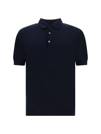 Zegna Cotton Polo Shirt In Blue Navy Unito