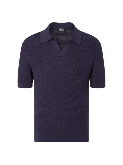 Zegna Premium Cotton Polo Shirt In Blue