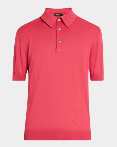 Zegna Men's Premium Cotton Short-sleeve Polo Sweater In Br Pnk Sld