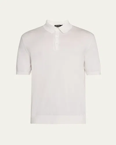 ZEGNA MEN'S PREMIUM COTTON SHORT-SLEEVE POLO SWEATER