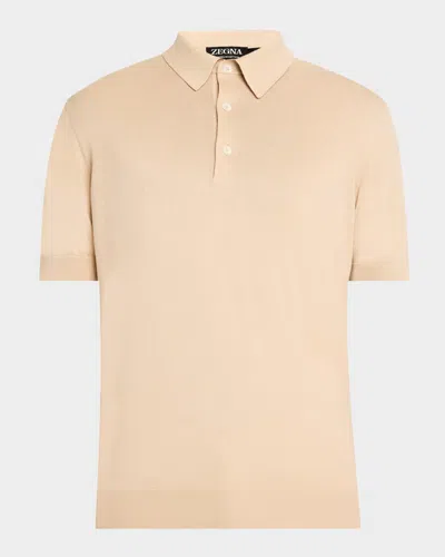 ZEGNA MEN'S PREMIUM COTTON SHORT-SLEEVE POLO SWEATER