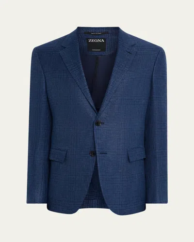 Zegna Men's Prince Of Wales Crossover Sport Coat In Blue
