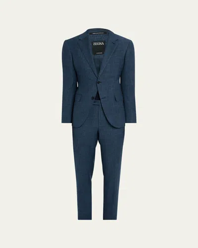 Zegna Men's Prince Of Wales Crossover Suit In Blue