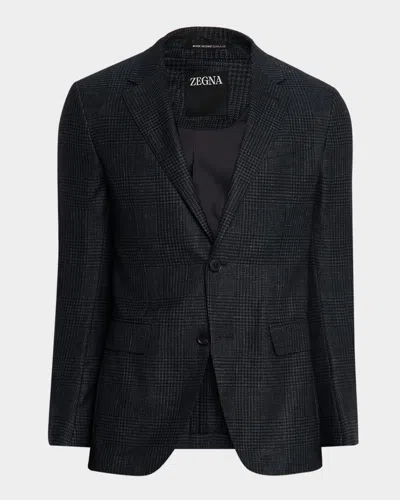 Zegna Men's Prince Of Wales Notch-lapel Sport Coat In Black