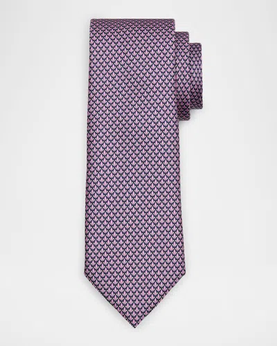 Zegna Men's Printed Diamonds Silk Tie In Pink