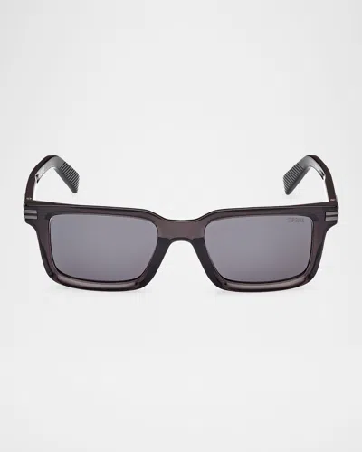 ZEGNA MEN'S RECTANGLE ACETATE SUNGLASSES