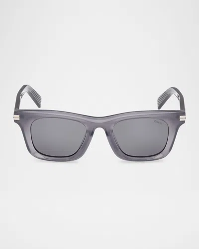 ZEGNA MEN'S RECTANGULAR ACETATE SUNGLASSES