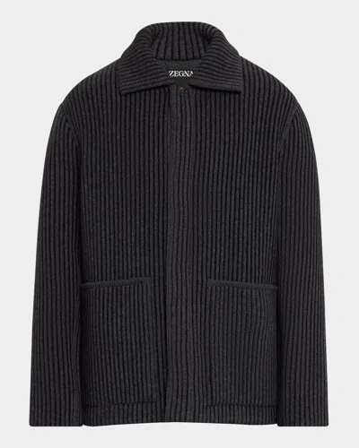 Zegna Wool Blend Chore Jacket In Dark Grey