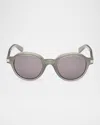Zegna Men's Round Acetate Sunglasses In Shiny Milky Grey Matte Palladium Light Grey Lenses