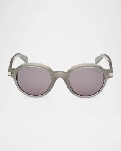 Zegna Men's Round Acetate Sunglasses In Shiny Milky Grey