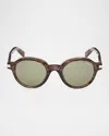 Zegna Men's Round Acetate Sunglasses In Shiny Transparent Dark Havana