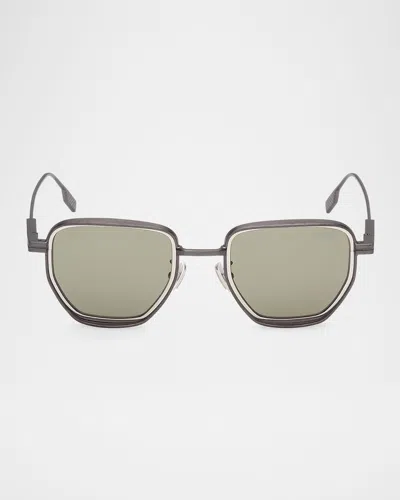 Zegna Men's Round Metal And Acetate Sunglasses In Matte Gunmetal