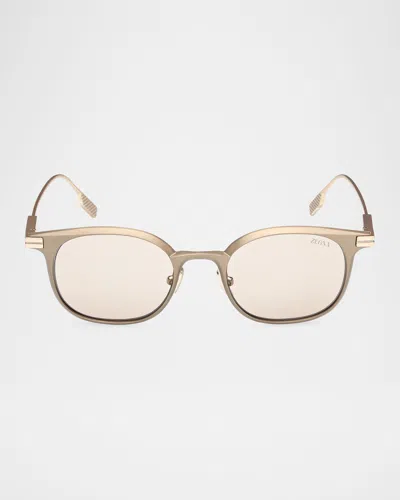 Zegna Men's Round Metal Sunglasses In Matte Light Gold/pale Gold