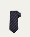 Zegna Men's Satin Diagonal Stripe Silk Tie In Blue