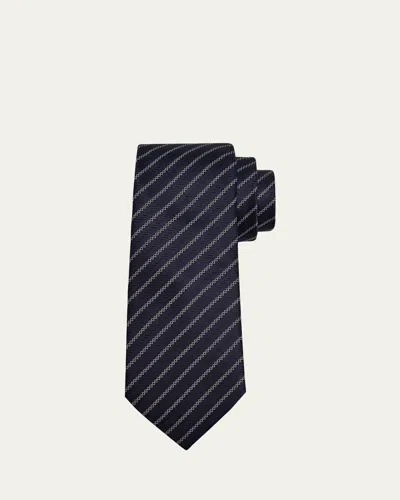 Zegna Men's Satin Diagonal Stripe Silk Tie In Blue