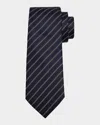 Zegna Men's Satin Diagonal Stripe Silk Tie In Blue