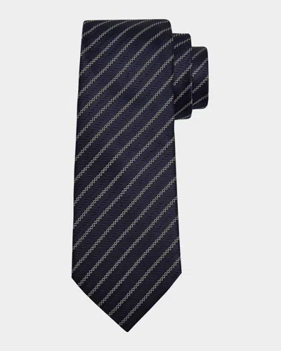 ZEGNA MEN'S SATIN DIAGONAL STRIPE SILK TIE