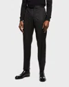 Zegna Men's Satin-taped Formal Wool Trousers In Black