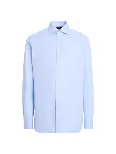 Zegna Trofeo Cotton Shirt In Blue
