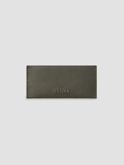 Zegna Men's Secondskin Card Case In Dark Olive Green