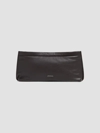 Zegna Men's Secondskin Pouch In Dark Brown