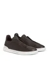 Zegna Dark Brown Leather Triple Stitch Sneakers