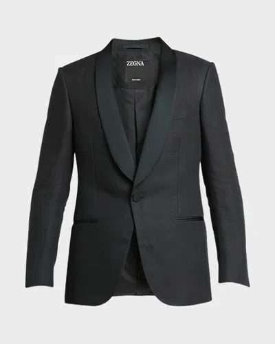 Zegna Men's Shawl-collar Linen Tuxedo In Black Solid