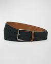 Zegna Reversible Signifier Deerskin Belt In Dk Gry Sld
